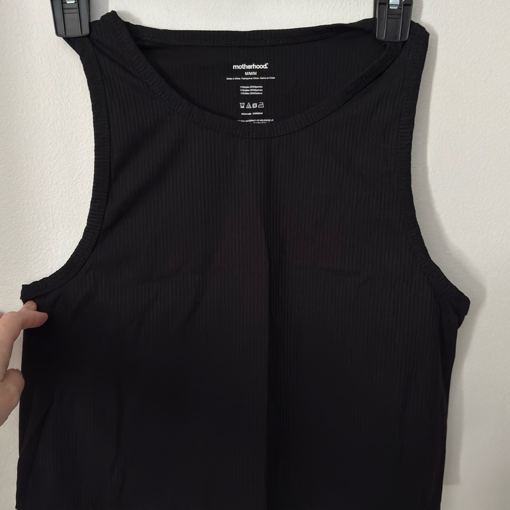 Motherhood Maternity Classic Black Ribbed Tank and Biker Shorts Set